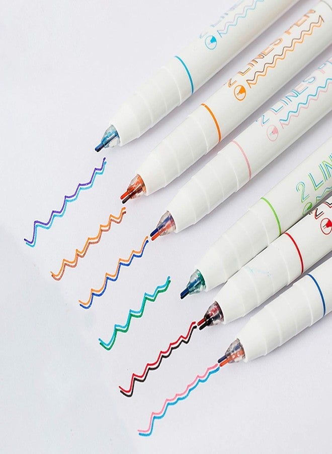 COOFANDY 2 Lines Gel Pen Marker, Draw Two Lines Simultaneously, Home Office School Supply, Drawing Pen Set for Journaling Scrapbook, 6 Highlighter Pen with 12 Colors, Birthday Return Gift For Kids - Image 4